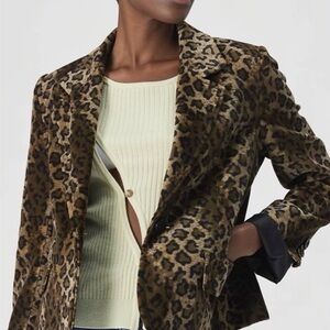 Made in Italy Leopard Print Velvet Blazer Jacket - Brown